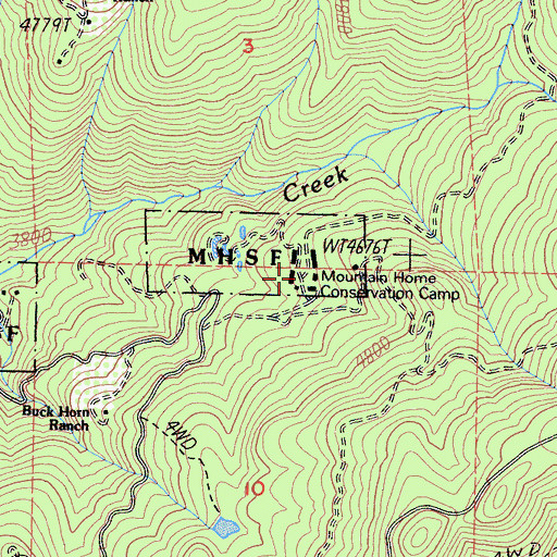 Topographic Map of Mountain Home Conservation Camp, CA