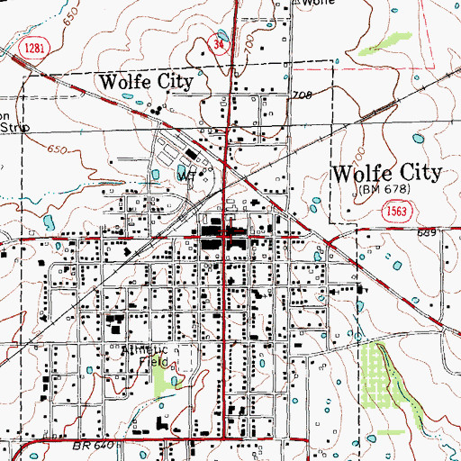 Topographic Map of Wolfe City Police Department, TX
