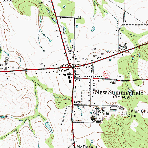 Topographic Map of New Summerfield Police Department, TX