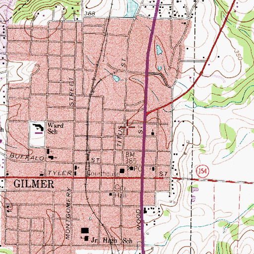 Topographic Map of Upshur County Sheriff's Office, TX