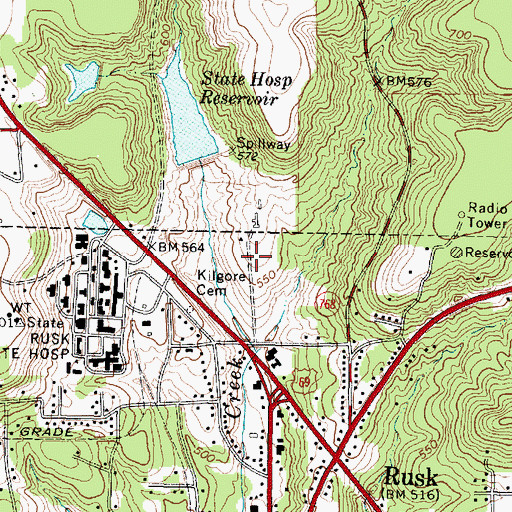 Topographic Map of Cherokee County Sheriff's Office, TX