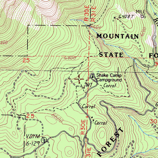 Topographic Map of Shake Camp Pack Station, CA