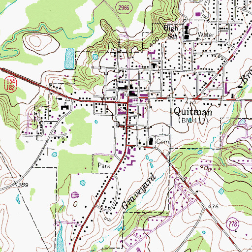 Topographic Map of Quitman Police Department, TX