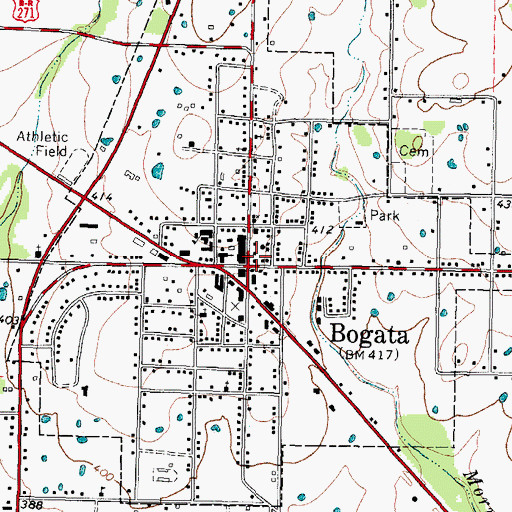 Topographic Map of Bogata Police Department, TX