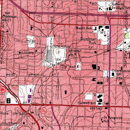 Topographic Map of Tyler Police Department, TX