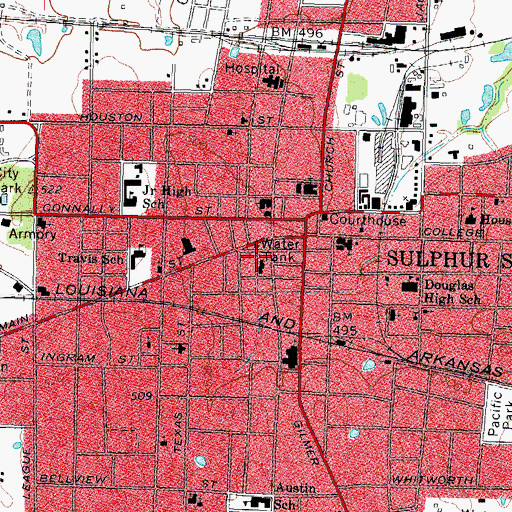 Topographic Map of Sulphur Springs Police Department, TX
