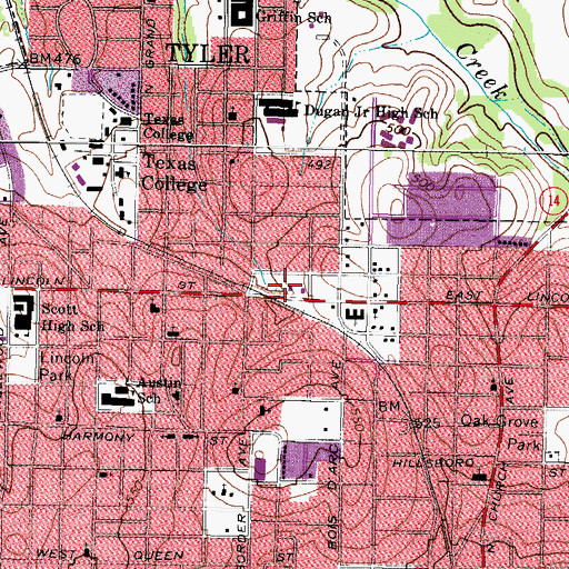 Topographic Map of Tyler Police Department Substation, TX