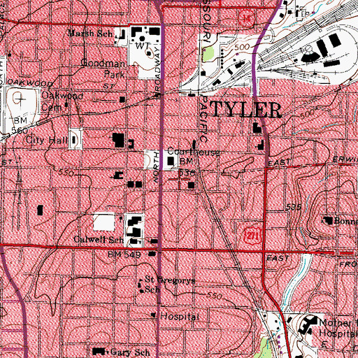 Topographic Map of Smith County Jail, TX