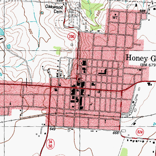 Topographic Map of Honey Grove Police Department, TX