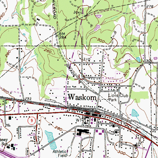 Topographic Map of Waskom Police Department, TX