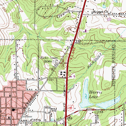 Topographic Map of Marshall Police Department, TX