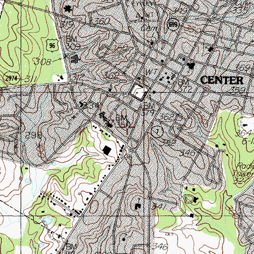 Topographic Map of Center Police Department, TX