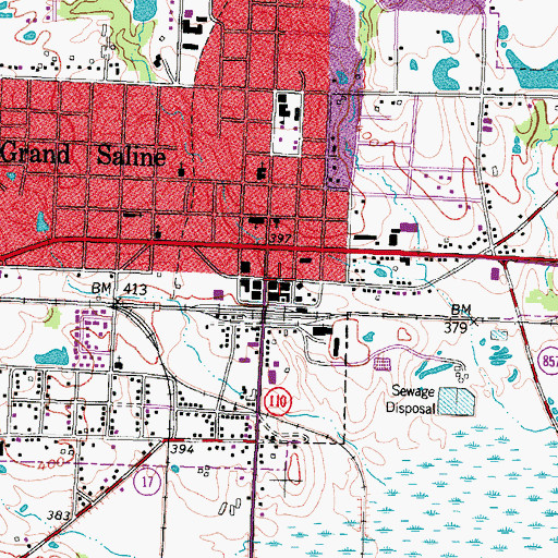 Topographic Map of Grand Saline Police Department, TX