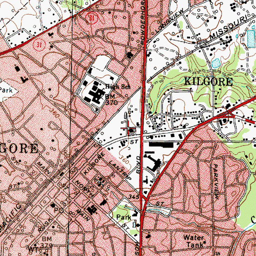 Topographic Map of Kilgore Police Department, TX