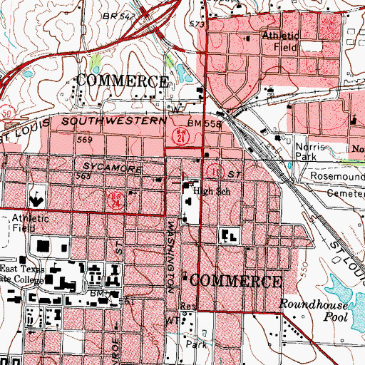 Topographic Map of Commerce Police Department, TX