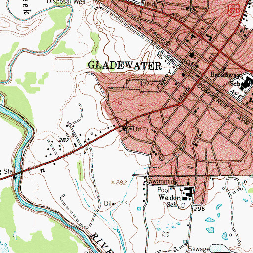 Topographic Map of Gladewater Police Department, TX
