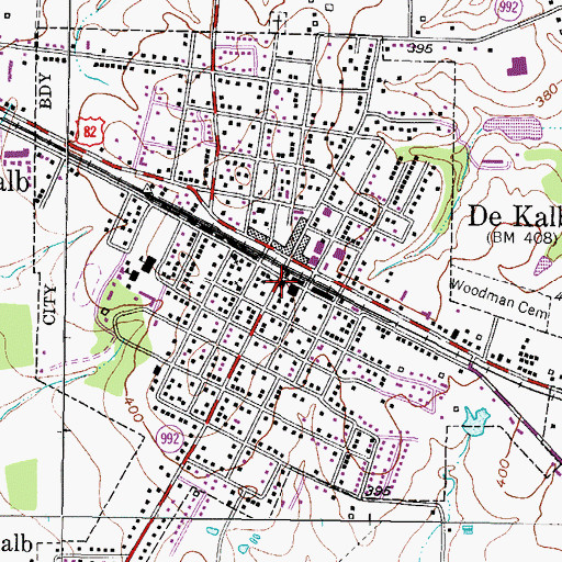 Topographic Map of De Kalb Police Department, TX