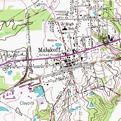Topographic Map of Malakoff Police Department, TX
