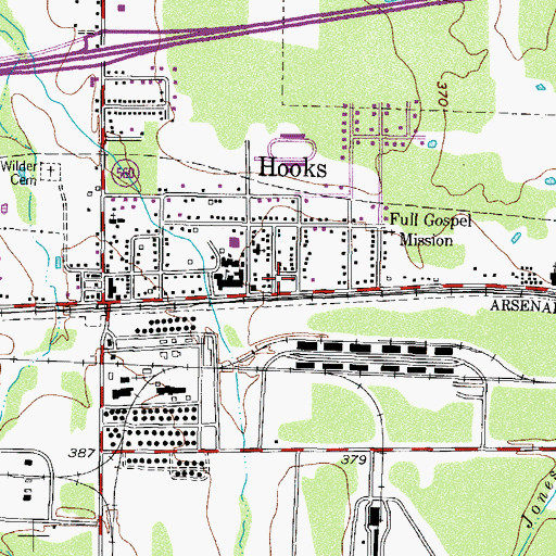 Topographic Map of Hooks Police Department, TX