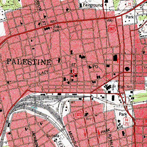 Topographic Map of Palestine Police Department, TX