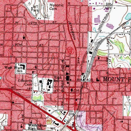 Topographic Map of Mount Pleasant Police Department, TX