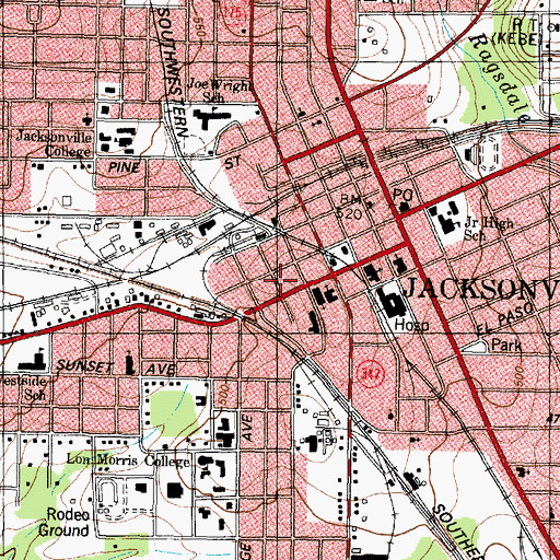 Topographic Map of Jacksonville Police Department, TX