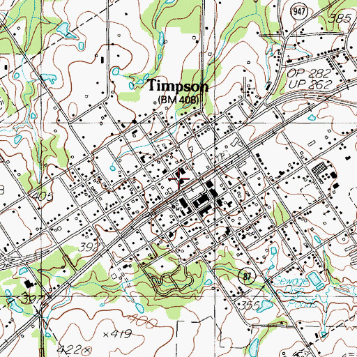 Topographic Map of Timpson City Marshal, TX