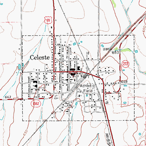 Topographic Map of Celeste Police Department, TX
