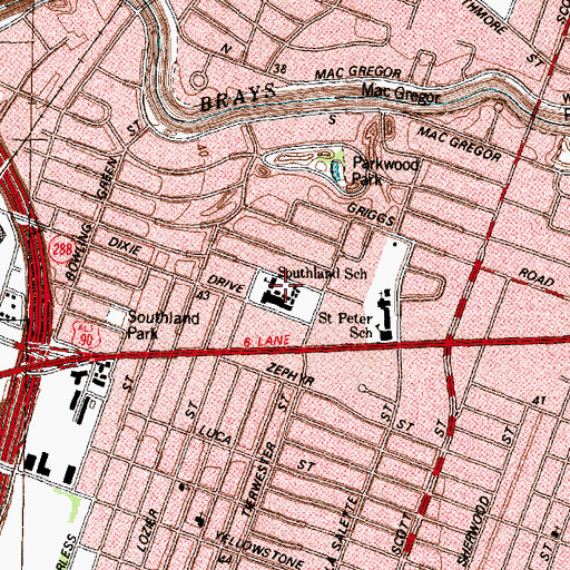 Topographic Map of Houston Independent School District Police Department, TX