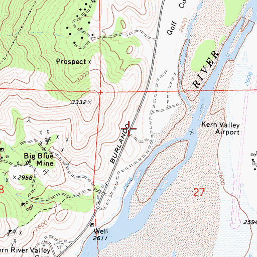 Topographic Map of Kern Valley Airport, CA