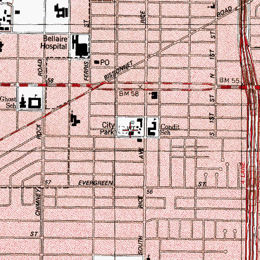 Topographic Map of Bellaire Police Department, TX