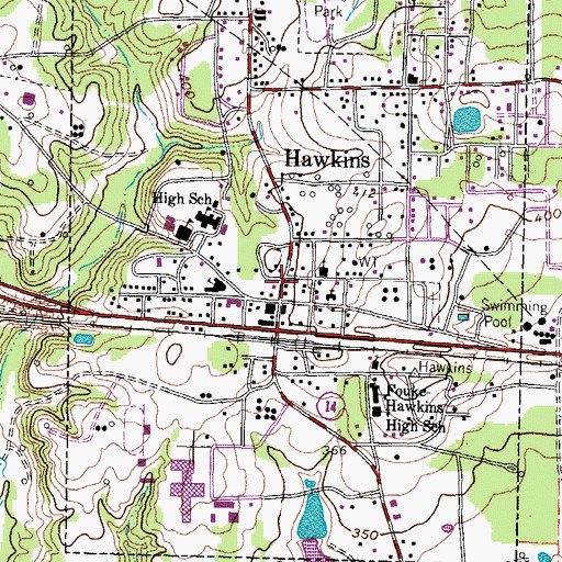 Topographic Map of Hawkins Police Department, TX