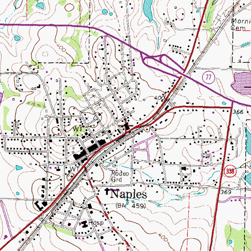 Topographic Map of Naples Police Department, TX