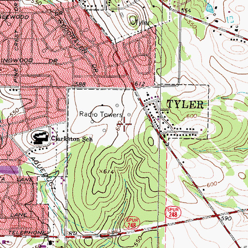 Topographic Map of University of Texas at Tyler Police Department, TX