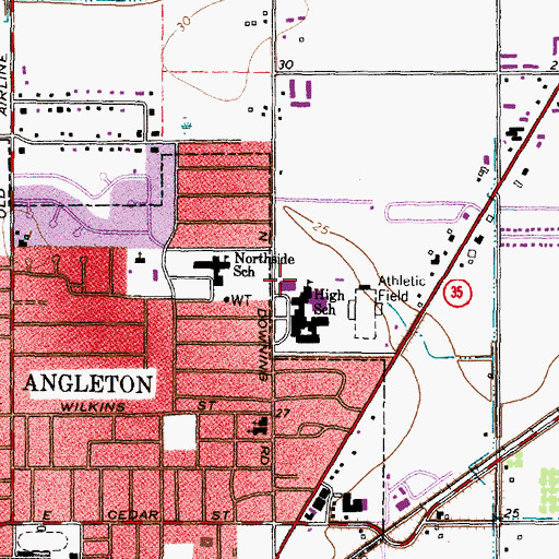Topographic Map of Angleton Independent School District Police Department, TX