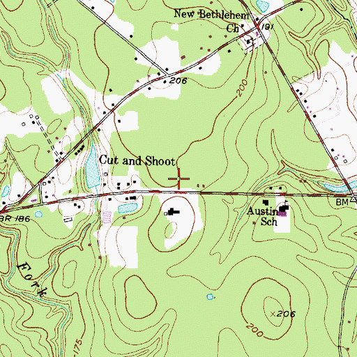 Topographic Map of Cut and Shoot Police Department, TX