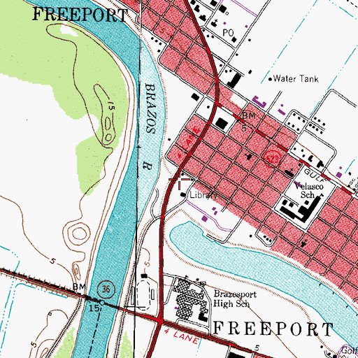 Topographic Map of Freeport Police Department, TX