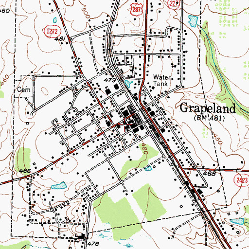 Topographic Map of Grapeland Police Department, TX