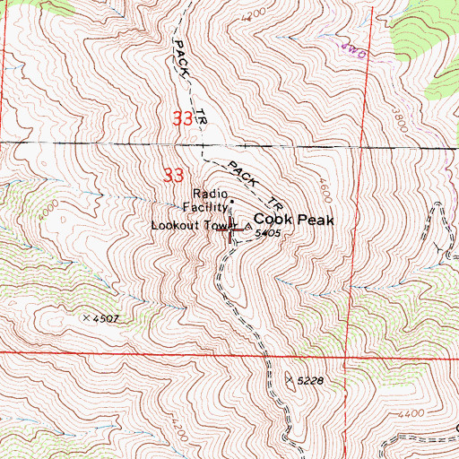 Topographic Map of Cook Peak Lookout, CA