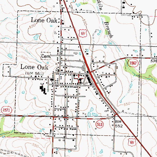 Topographic Map of Lone Oak Police Department, TX
