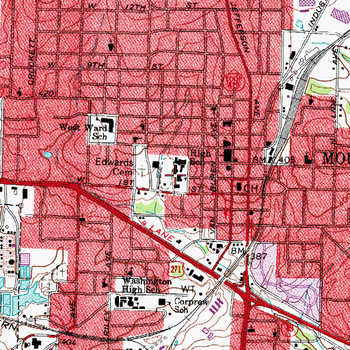 Topographic Map of Mount Pleasant Independent School District Police Department, TX