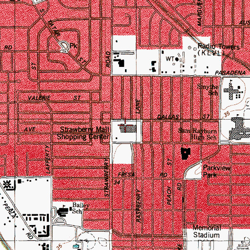 Topographic Map of Pasadena Independent School District Police Department, TX