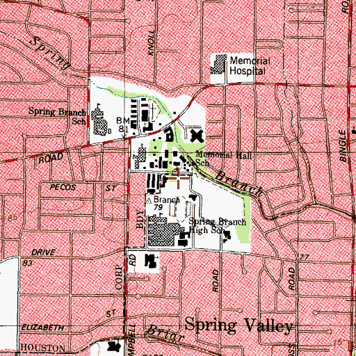Topographic Map of Springbranch Independent School District Police Department, TX
