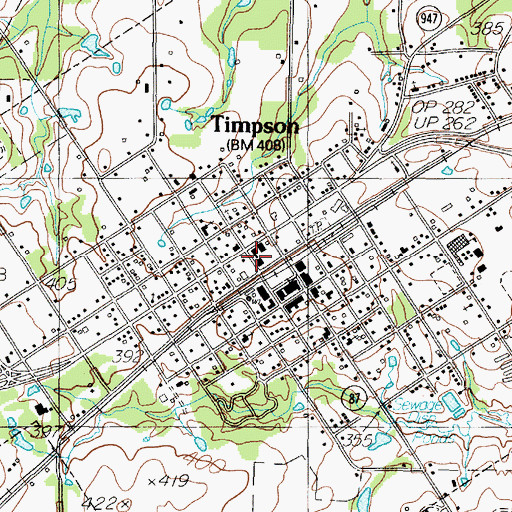 Topographic Map of Timpson Police Department, TX