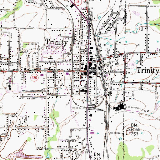 Topographic Map of Trinity Police Department, TX