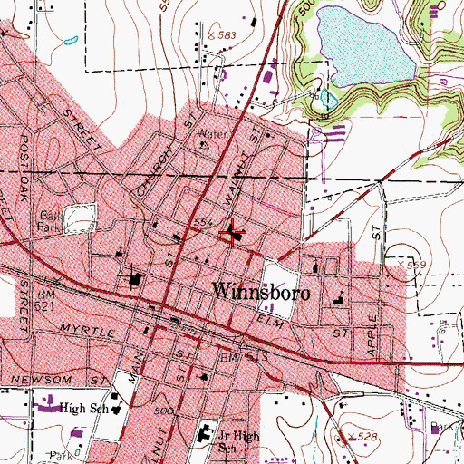 Topographic Map of Winnsboro Independent School District Police Department, TX