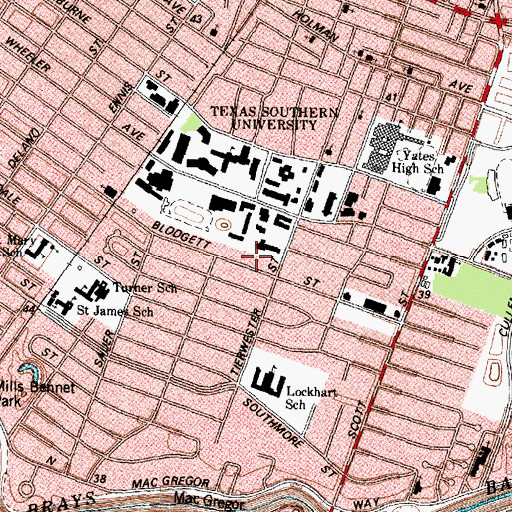 Topographic Map of Texas Southern University Department of Public Safety Police Department, TX
