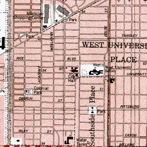 Topographic Map of West University Place Police Department, TX