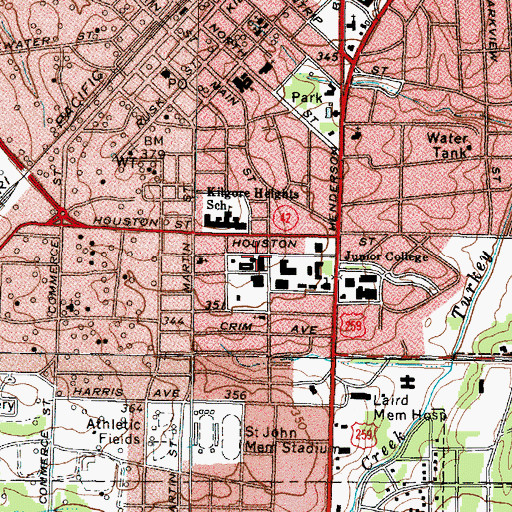 Topographic Map of Kilgore College Police Department, TX