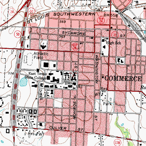 Topographic Map of Texas A and M University - Commerce Campus Police Department, TX